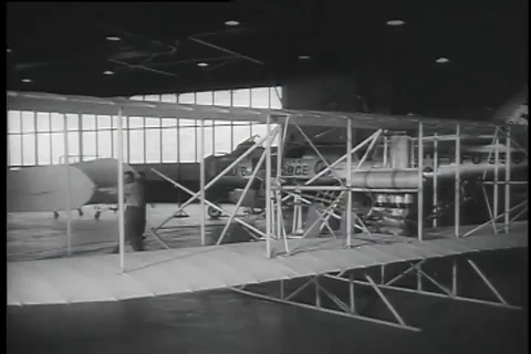 Narrator talks about the features of reproduced first military aircraft - 1956 Stock Footage 99085725