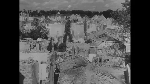 Narrator talks about massacre done by German troop - 1945 Stock Footage 96021100