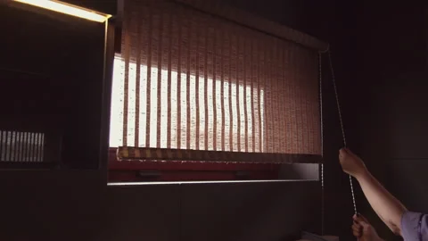 Narrow bathroom window closed with roller shutters Stock Footage 158707994