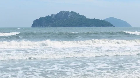 Narrow beach line,Sea waves with wave crashing on sandy shore Stock Footage 112112915