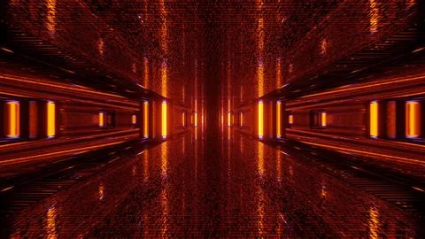 Narrow Beaming Light Reflection Tunnel 4k uhd 3d illustration background Stock Illustration