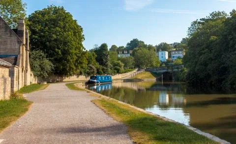 Narrow Boat next to toe path Stock Photos