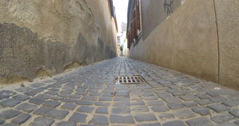 Narrow Cobblestone Street Stock Footage 113768089