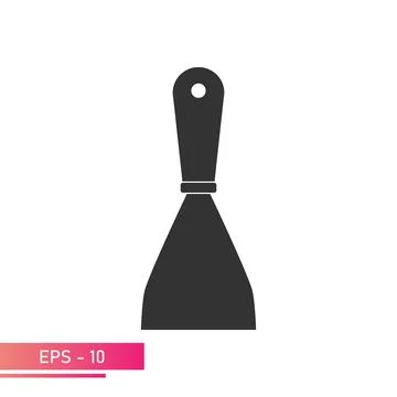 A narrow construction spatula. Solid design. On a white background. Tools for Illustrazione stock