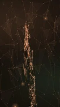 A narrow copper-colored column of connected nodes and angular lines extends.. Illustrazione stock