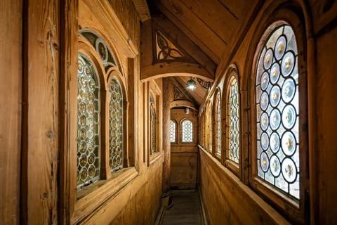 Narrow corridor inside of the medieval Wang Temple Stock Photos