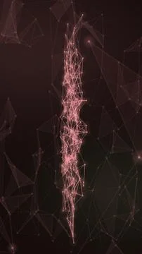 A narrow glowing pink column of intersecting lines and nodes stands against.. Stock Illustration