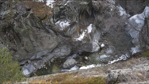 Narrow gorge with a mountain river Stock Footage 87790611