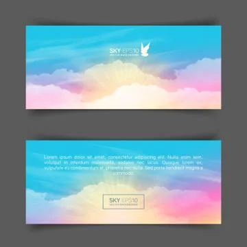 Narrow horizontal vector banners with realistic pink-blue sky Illustrazione stock