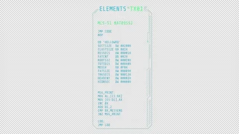 Narrow HUD Interface window with coding elements. Stock Footage 240602663