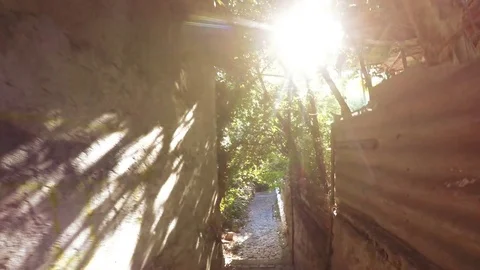 Narrow lane with sun in frame Vídeos de archivo 71138657