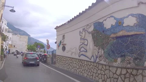 Narrow Local Road Drive through Positano Township, Italy, Europe Tour Stock Footage 152527799