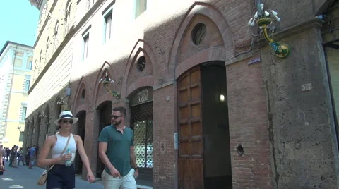 Narrow old streets in medieval Siena city, Tuscany Stock Footage 67561003