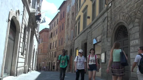 Narrow old streets in medieval Siena city, Tuscany Stock Footage 67561983