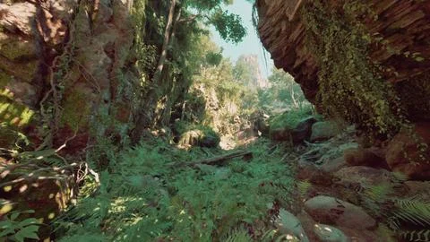 A narrow path in the middle of a lush green forest Stock-Illustration