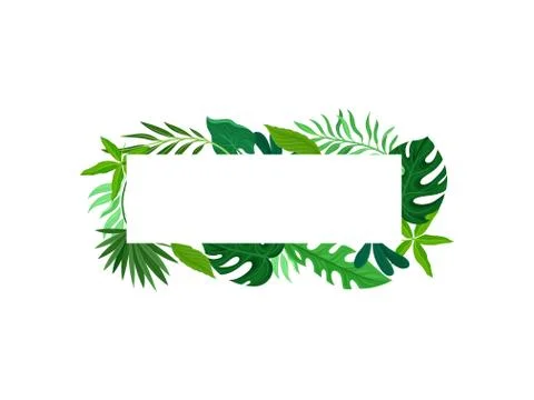Narrow rectangular frame of leaves placed outside. Vector illustration on white Stock Illustration