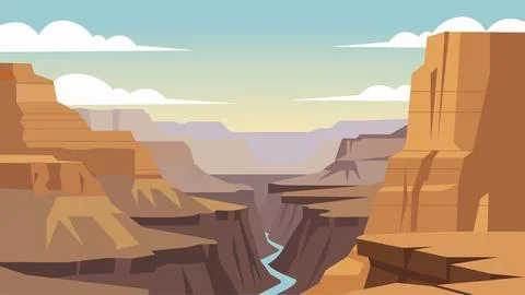Narrow River Whispering Between Stone Giants Flat Illustration Иллюстрация