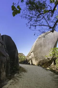 Narrow Sandy Footpath To Anse Source d'Argent Stock Photos