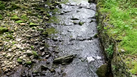 A Narrow Stream Flowing Over Rocks Stock-Footage 155384167
