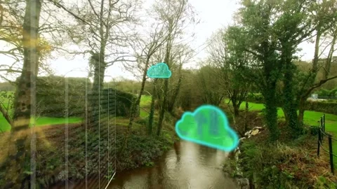 Narrow stream staying centered as small turquoise cloud appearing third frame Stockbeeldmateriaal 333873469