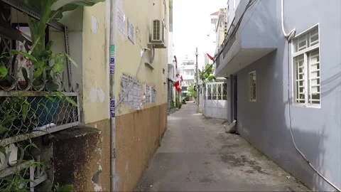 Narrow Street Between Houses, Empty Backstreet, Ho Chi Minh City, Vietnam Stock Footage 314910211