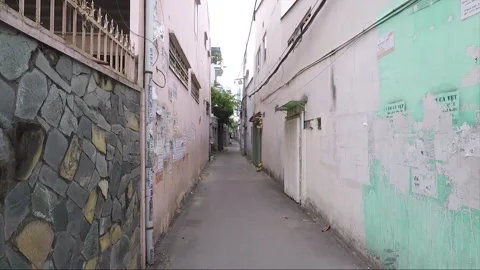 Narrow Street Between Houses, Empty Backstreet, Ho Chi Minh City, Vietnam Stock Footage 314910558