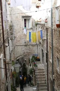 Narrow streets looking down to old city Stock Photos