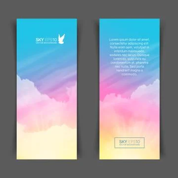 Narrow vertical vector banners with realistic pink-blue sky Stock Illustration