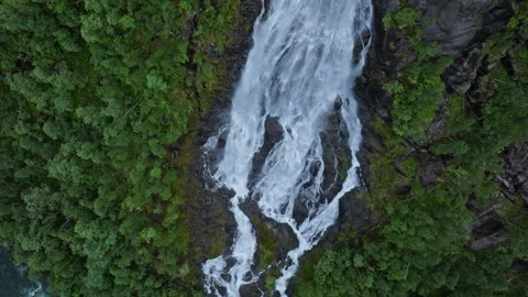 Narrow waterfall flowing through forest at Flesefossen in Brattlandsdalen. Stock Footage 328132787