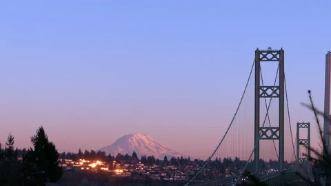 Narrows Bridge and mount Rainier Stock Footage 145361874
