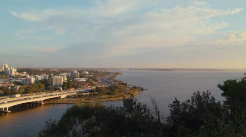 Narrows Bridge and the Swan River in Perth, Australia in the Evening Light Stock Footage 49442377