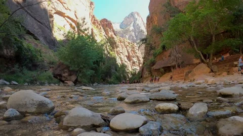 Narrows trial Zion Stock Footage