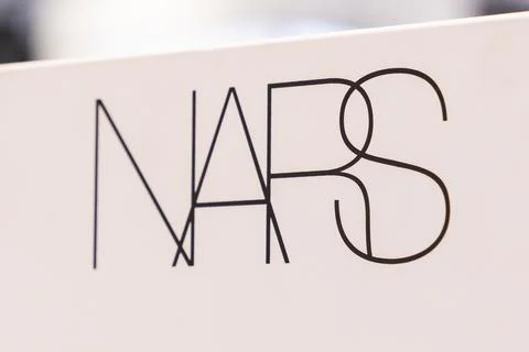 NARS Cosmetics logo features a chic and minimal design placed on a clean white Stock Photos