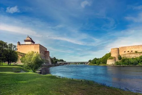 Narva at the eastern extreme point of Estonia, at the Russian border Stock Photos