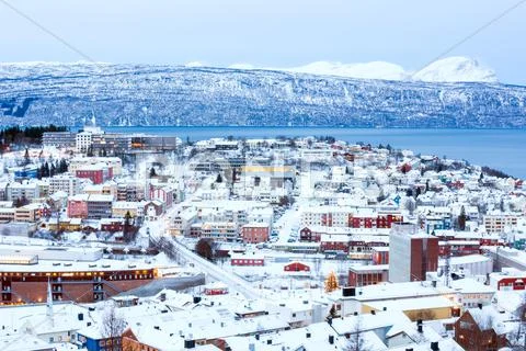 Narvik cityscape at dusk norway Stock Photos