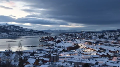 Narvik cityscape in winter 4K time lapse - Nordland , Norway Video stock 86073015