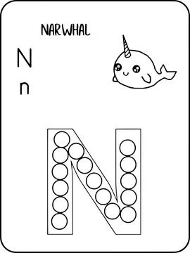Narwhal abc animals dot markers activity Pages Stock Illustration