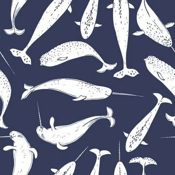 Narwhal . Vector pattern Illustrazione stock
