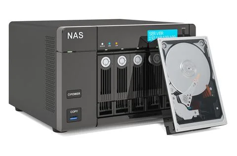 NAS with HDD Hard Disk Devices, 3D rendering 스톡 일러스트