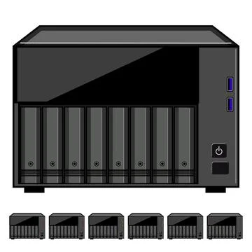 Nas server managing network data storage system Illustrazione stock