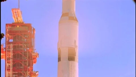 NASA Apollo Era Daytime Rocket Launch Stock Footage
