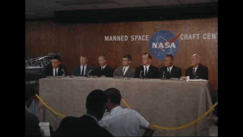NASA astronauts answer the question to media at press conference -1966 Stock Footage 104331177