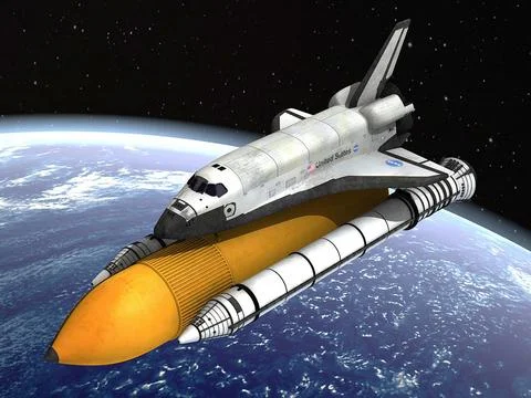 NASA Discovery Space shuttle with rocket and satelite 3D Model