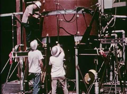 NASA engineers assembling rocket boosters for Big Joe Atlas Missile Stock Footage 262444831