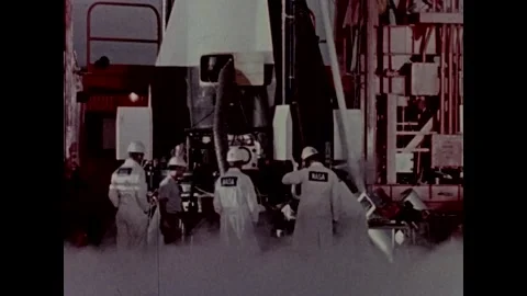 NASA Engineers working on rocket booster for Mercury spacecraft Stock Footage 263292506