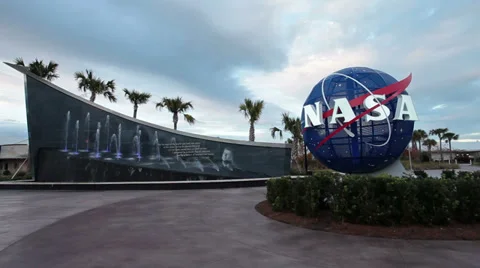 NASA Kennedy Space Center memorial fountain HD Stock Footage