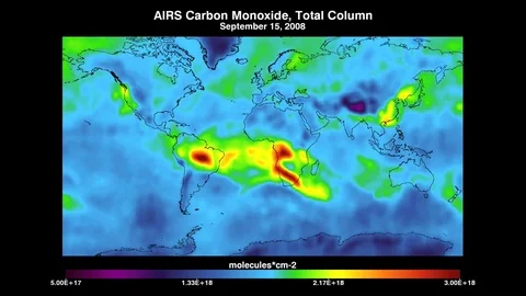 NASA map indicates levels of carbon monoxide in the atmosphere. Vidéo 74807465