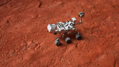 NASA mars Perseverance Rover is exploring surface of Mars.  Perseverance Rover m Stock Footage 153789576