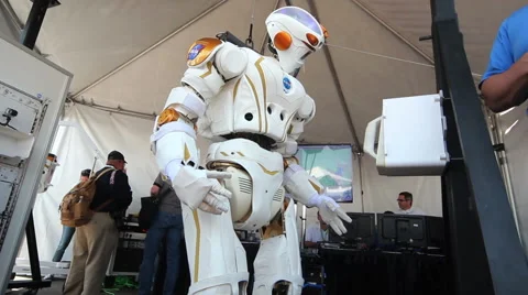 NASA Valkyrie Robot  Reaching for Handle Stock Footage 54931262