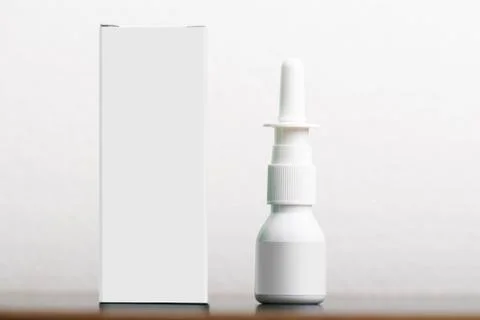 Nasal spray with empty box mock-up series Stock Photos